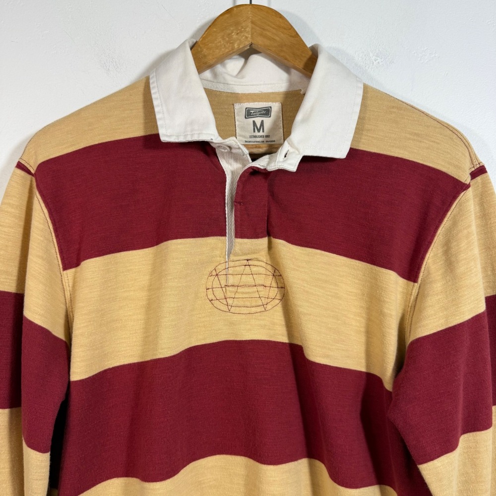 Tailgate Rugby Shirt Yellow Burgundy Striped Preppy Collegiate Heritage Polo M - Picture 2 of 15